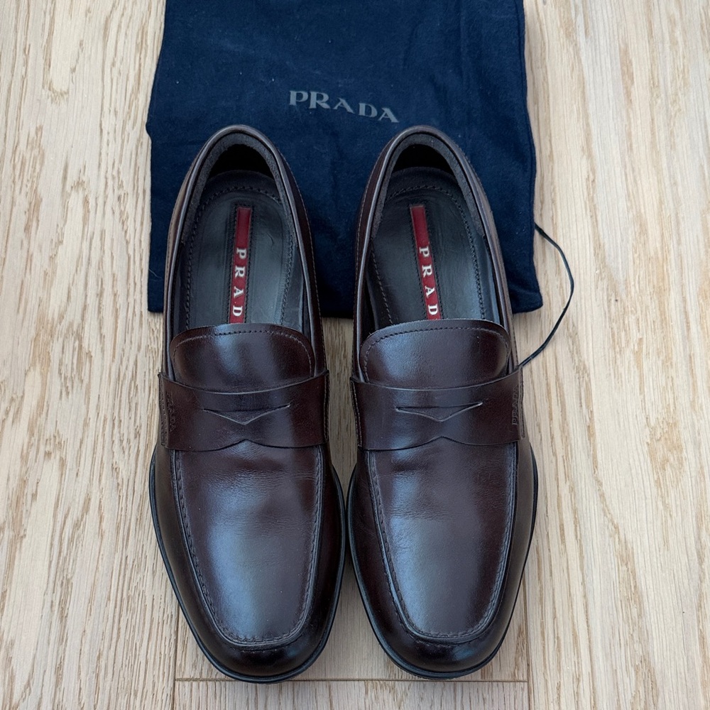 Prada Men's Dark Brown Leather Slip-Ons